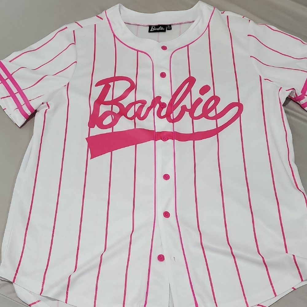 Barbie Jersey - White with Pink Stripes